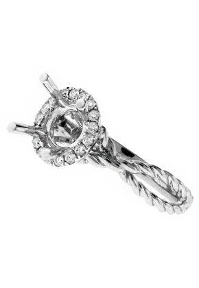 Circle Halo with Open Twist Rope Shank Engagement Ring Semi Mount in 18kt White Gold