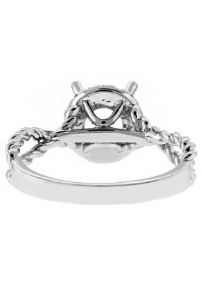 Circle Halo with Open Twist Rope Shank Engagement Ring Semi Mount in 18kt White Gold
