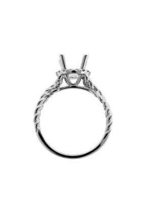 Circle Halo with Open Twist Rope Shank Engagement Ring Semi Mount in 18kt White Gold