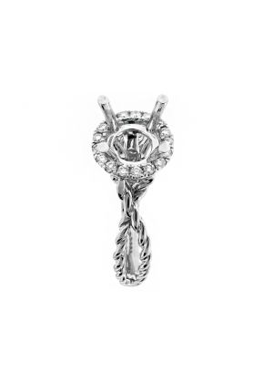 Circle Halo with Open Twist Rope Shank Engagement Ring Semi Mount in 18kt White Gold