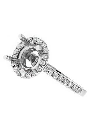 Top and Bottom Circle Halo Diamond Engagement Ring Semi Mount in 18kt White Gold