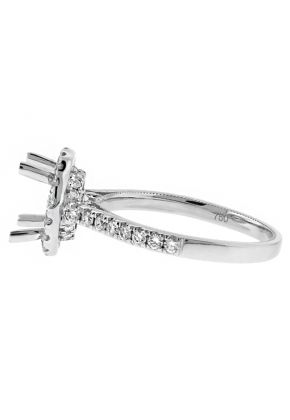 Top and Bottom Circle Halo Diamond Engagement Ring Semi Mount in 18kt White Gold