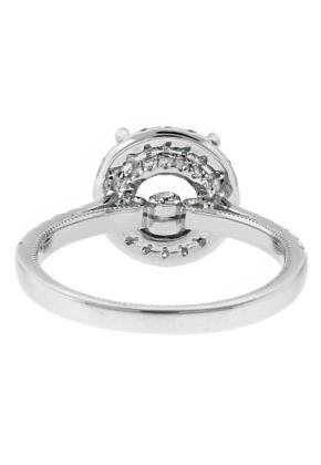 Top and Bottom Circle Halo Diamond Engagement Ring Semi Mount in 18kt White Gold