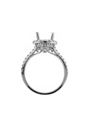Top and Bottom Circle Halo Diamond Engagement Ring Semi Mount in 18kt White Gold