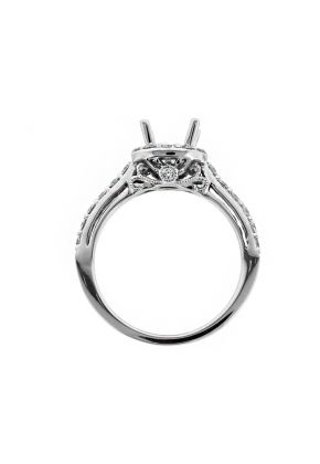 Circle Halo Diamond Engagement Ring Semi Mount in 18kt White Gold