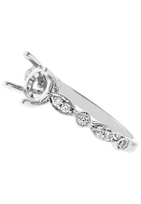 Marquise and Round Shapes With Milgrain Detailed Shank Diamond Engagement Ring Semi Mount