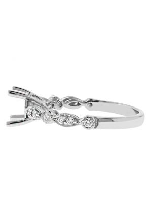 Marquise and Round Shapes With Milgrain Detailed Shank Diamond Engagement Ring Semi Mount