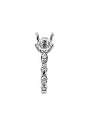 Marquise and Round Shapes With Milgrain Detailed Shank Diamond Engagement Ring Semi Mount