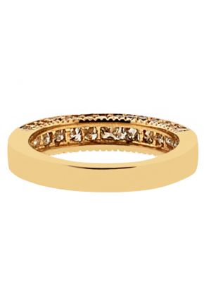 Ladies Triple Side Wedding Band with Princess Cut and Round Diamonds in 18k Yellow Gold
