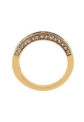 Ladies Triple Side Wedding Band with Princess Cut and Round Diamonds in 18k Yellow Gold
