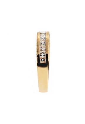 Ladies Triple Side Wedding Band with Princess Cut and Round Diamonds in 18k Yellow Gold