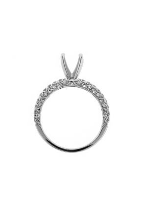 U Prong Shank Scallop Side Design with Milgrain Diamond Engagement Ring Semi Mount