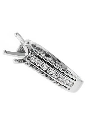 Channel Set Diamonds with Side Rope Design Engagement Ring Semi Mount in 18kt White Gold