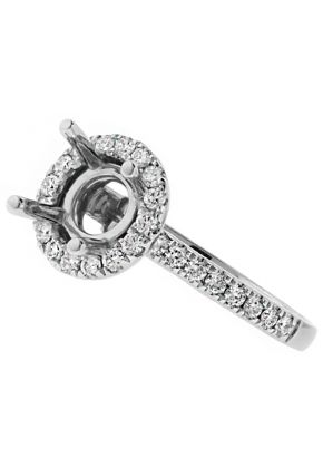 Top and Bottom Circle Halo Diamond Engagement Ring Semi Mount in 18kt White Gold