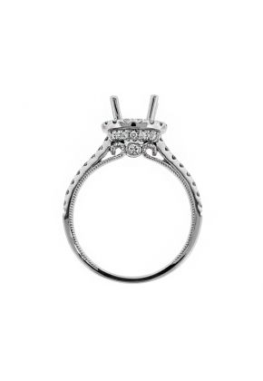 Top and Bottom Circle Halo Diamond Engagement Ring Semi Mount in 18kt White Gold