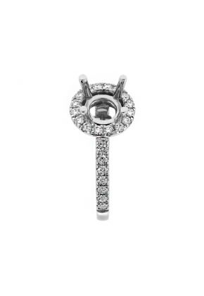 Top and Bottom Circle Halo Diamond Engagement Ring Semi Mount in 18kt White Gold