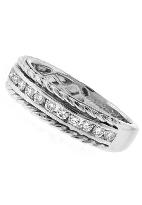 Channel Set With Side Rope Design Sides Wedding Band in 18kt White Gold