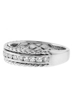 Channel Set With Side Rope Design Sides Wedding Band in 18kt White Gold