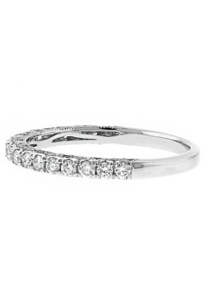 Diamond Wedding Band with Scalloped and Beaded Side Detail in 18kt White Gold