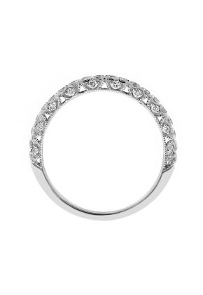 Diamond Wedding Band with Scalloped and Beaded Side Detail in 18kt White Gold