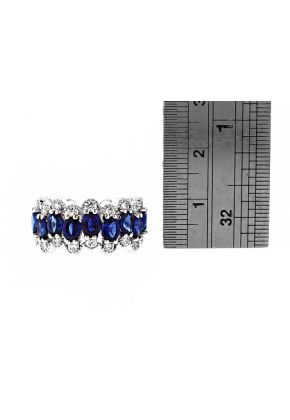 Wavy Sapphire Ring with Diamonds Bordered by Milgrain in 18k White Gold