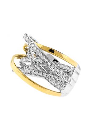 Two Tone Criss Cross Style Cocktail Ring with Diamonds in 18k White and Yellow Gold