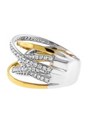 Two Tone Criss Cross Style Cocktail Ring with Diamonds in 18k White and Yellow Gold