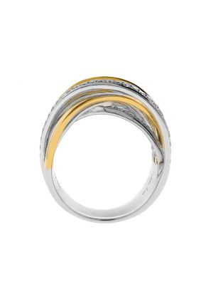 Two Tone Criss Cross Style Cocktail Ring with Diamonds in 18k White and Yellow Gold