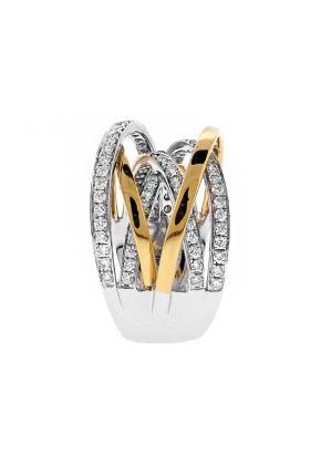 Two Tone Criss Cross Style Cocktail Ring with Diamonds in 18k White and Yellow Gold