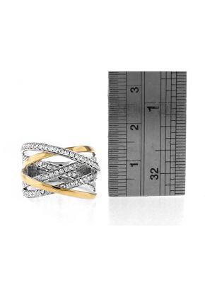 Two Tone Criss Cross Style Cocktail Ring with Diamonds in 18k White and Yellow Gold