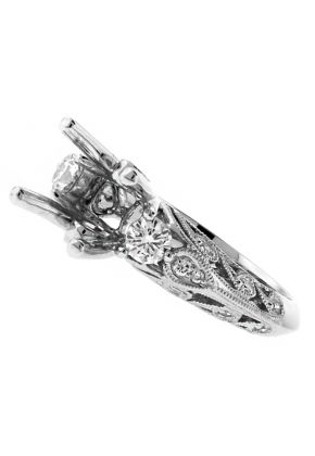 Semi Mount Engagement Ring with Milgrain Surrounding Diamonds in 18k White Gold