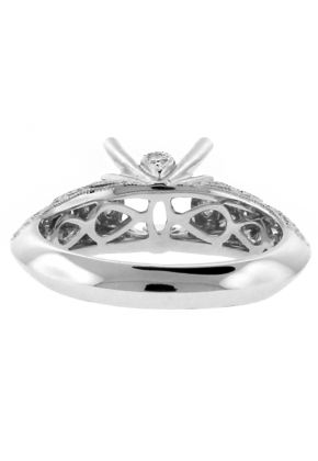 Semi Mount Engagement Ring with Milgrain Surrounding Diamonds in 18k White Gold