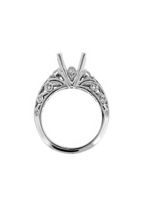 Semi Mount Engagement Ring with Milgrain Surrounding Diamonds in 18k White Gold