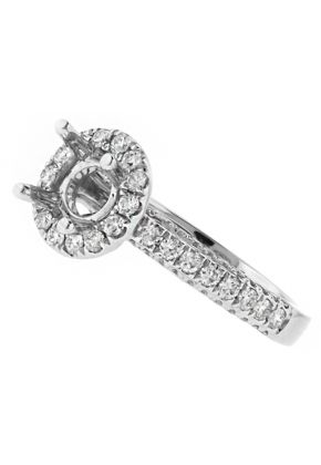 Semi Mount Round Halo Engagement Ring with Diamonds in 18k White Gold