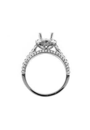 Semi Mount Round Halo Engagement Ring with Diamonds in 18k White Gold