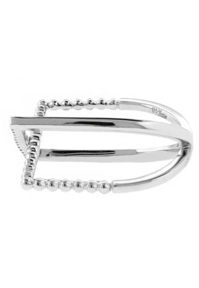 X Style Ring with One Row of Diamonds and One Row of a Beaded Design in 18k White Gold