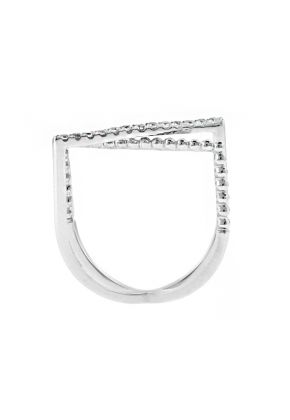 X Style Ring with One Row of Diamonds and One Row of a Beaded Design in 18k White Gold