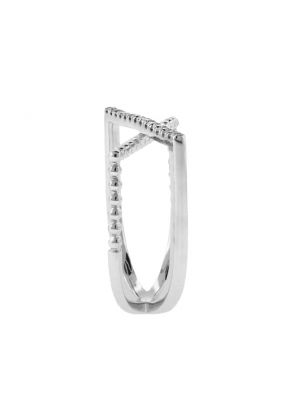 X Style Ring with One Row of Diamonds and One Row of a Beaded Design in 18k White Gold