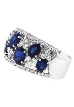Genuine Sapphire and Diamond Wide Ladies Ring in 18kt White Gold