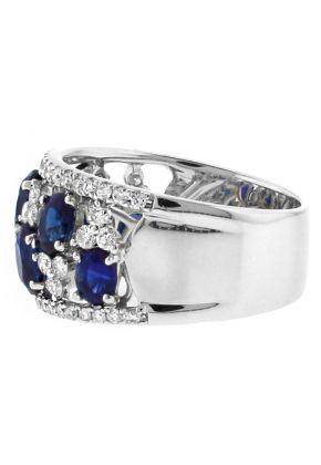Genuine Sapphire and Diamond Wide Ladies Ring in 18kt White Gold