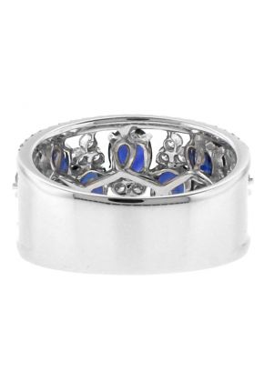 Genuine Sapphire and Diamond Wide Ladies Ring in 18kt White Gold