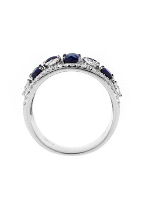 Genuine Sapphire and Diamond Wide Ladies Ring in 18kt White Gold