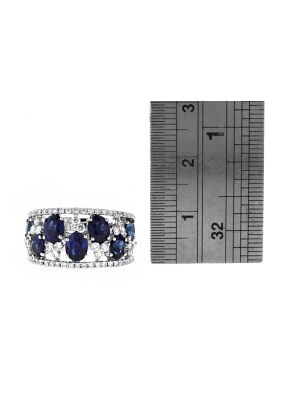 Genuine Sapphire and Diamond Wide Ladies Ring in 18kt White Gold