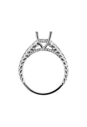 Diamond Embellished Rope Design Semi Mount Engagement Ring in 18kt White Gold
