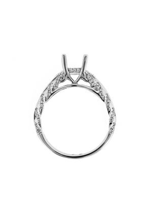 Diamond Embellished Twist Design Semi Mount Engagement Ring in 18kt White Gold
