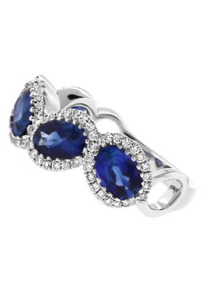 Oval Sapphires Framed in Diamonds Ladies Ring in 18kt White Gold