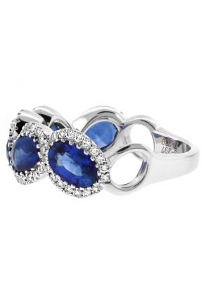 Oval Sapphires Framed in Diamonds Ladies Ring in 18kt White Gold