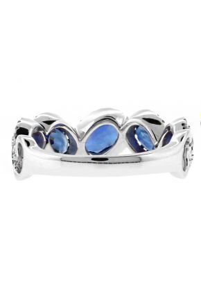 Oval Sapphires Framed in Diamonds Ladies Ring in 18kt White Gold