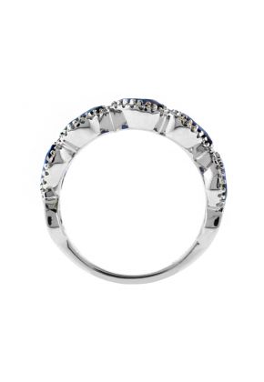 Oval Sapphires Framed in Diamonds Ladies Ring in 18kt White Gold
