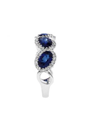 Oval Sapphires Framed in Diamonds Ladies Ring in 18kt White Gold